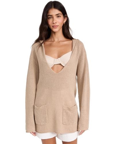 Onia Linen Knit V Neck Hoodie - Natural