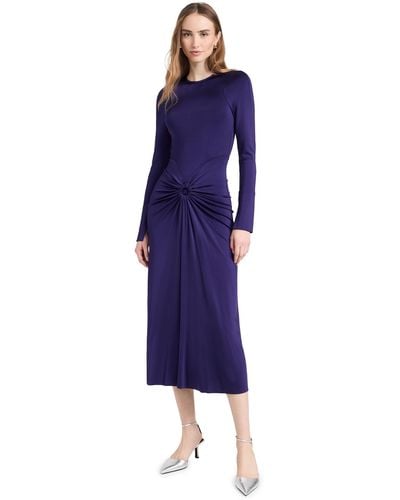 Victoria Beckham Long Sleeve Gathered Midi Dress - Blue