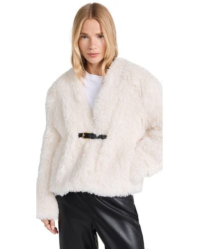 RECTO. Faux Shearling Belted Strap Detail Coat - Natural