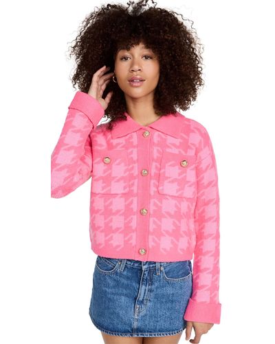 English Factory Knitted Houndstooth Cardigan - Pink