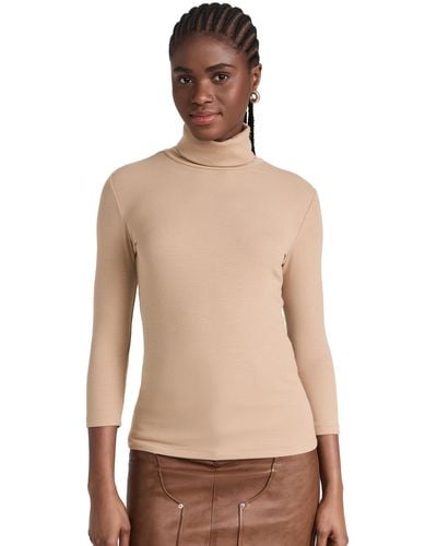 L'Agence Aja Turtle Neck 3/4 Sleeve Top - Natural