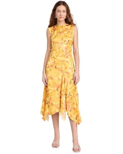 Acne Studios Blur Flower Satin Dress - Yellow