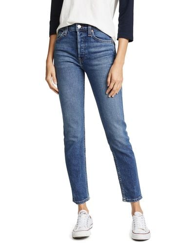 RE/DONE High Rise Comfort Stretch Ankle Crop Jeans - Blue
