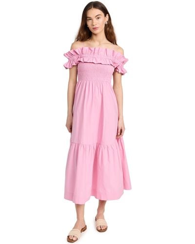 Ganni Cotton Poplin Long Smock Dress - Pink