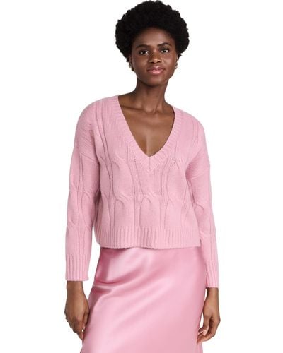 SABLYN Cable Knit V Neck Cashmere Sweater - Pink