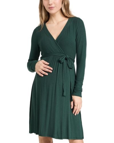 HATCH The Softest Rib Mini Wrap Dress - Green