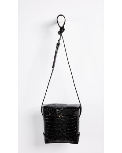 MANU Atelier Mini Pristine Croc Embossed Box Bag - Black