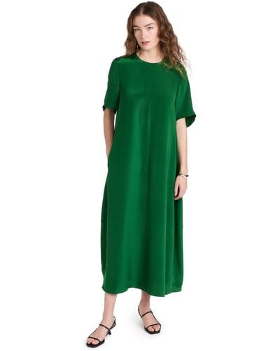 Tibi Ply Silk T-shirt Dress - Green