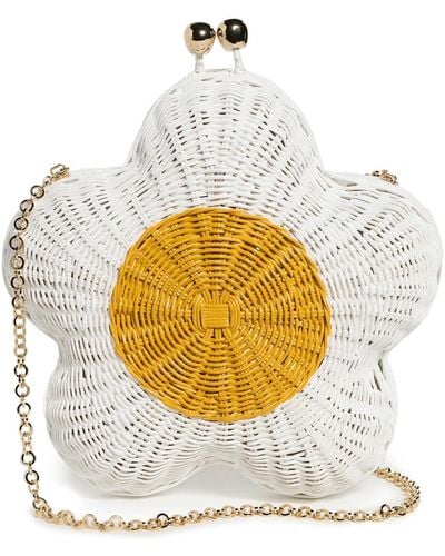 Serpui Daisy Flower Wicker Handbag - White