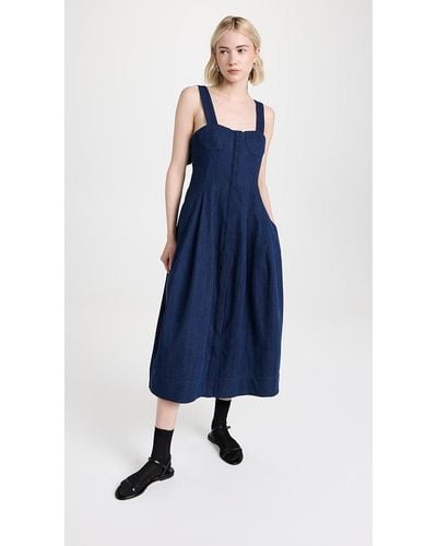 Tibi Washed Summer Denim Dress - Blue