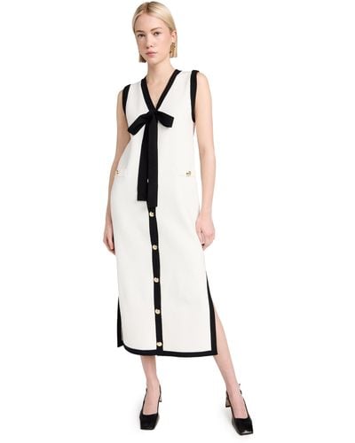 English Factory Engish Factory Knit Midi Dress With Ribbon Tie Cream/back - White
