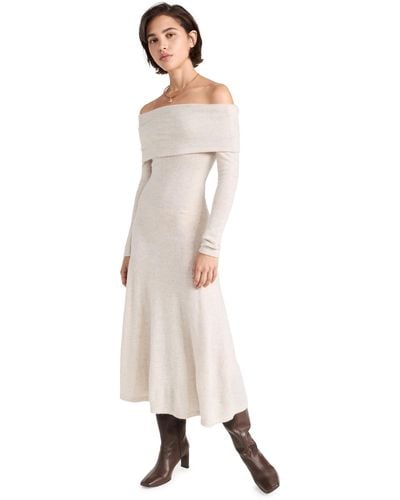 Autumn Cashmere Off Shoulder Flared Cashmere Dress - Natural