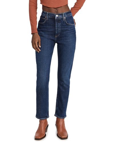 Agolde Riley Long High Rise Straight Jeans - Blue