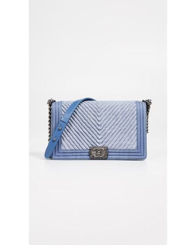 What Goes Around Comes Around Chanel Denim Medium Chevron Boy Bag - Blue