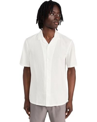 Club Monaco Club Onaco Short Sleeve Cap Collar Seersucker Shirt - White