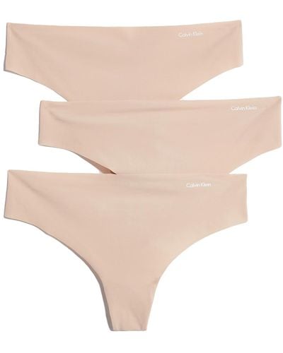 Calvin Klein Cavin Kein Underwear 3 Pack Inviibe Thong Ight Carae - Natural