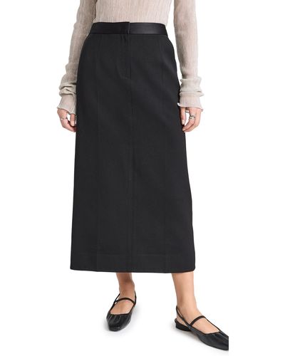 RECTO. Tailored Wool Cotton Twill Long Skirt - Black