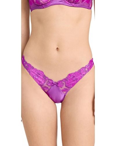 Fleur du Mal Rose Logo Embroidery High Leg Thong - Purple