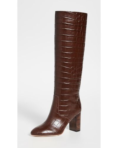 Loeffler Randall Goldy Croc-effect Leather Knee Boots - Brown