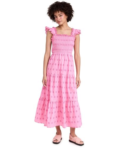 Moon River Smocked Tiered Midi Dress - Pink