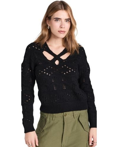 Sea Ea Coe Cabe Knit Ong Eeve Cut Out Weater Back - Black