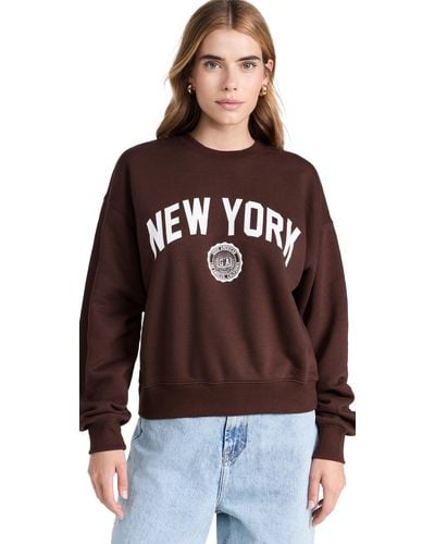 GOOD AMERICAN Brushed Fleece Graphic Crew Sweatshirt New York - Brown