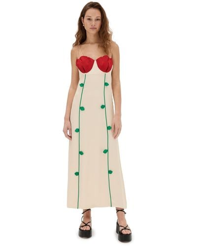 FARM Rio Multicolour Rose Detailed Sleeveless Maxi Dress - Natural