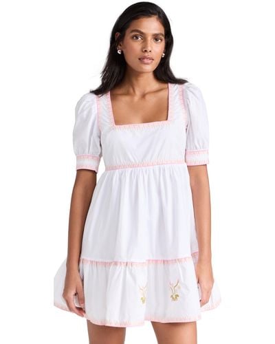 English Factory Embroidered Short Sleeve Dress - White
