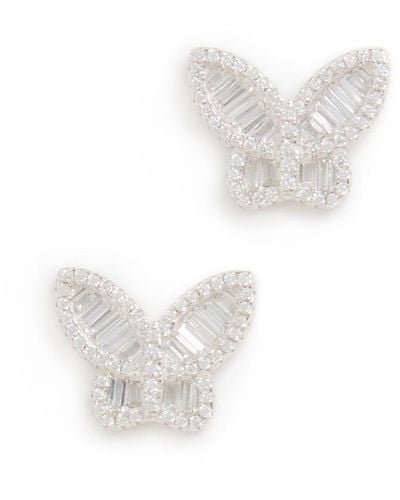 By Adina Eden Pave X Baguette Butterfly Stud Earrings - White