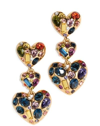 Oscar de la Renta Gemstone Heart Chandelier Earrings - Multicolor
