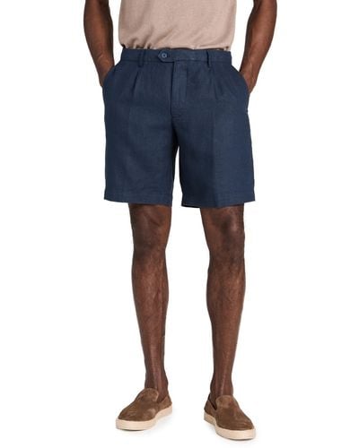 Club Monaco Pleated Linen Shorts - Blue