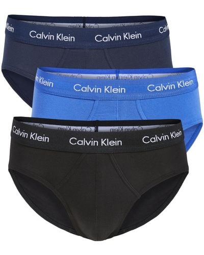 Calvin Klein Cavin Kein Underwear Cotton Tretch 3-pack Hip Brief Back/bue Hadow/cobat Water - Blue