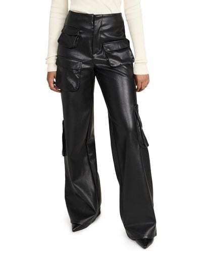 AFRM Faux Leather Maxwell Wide Leg Pants - Black