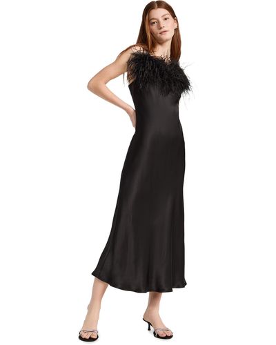 Sleeper Bohee Slip Dress With Feathers In - Black
