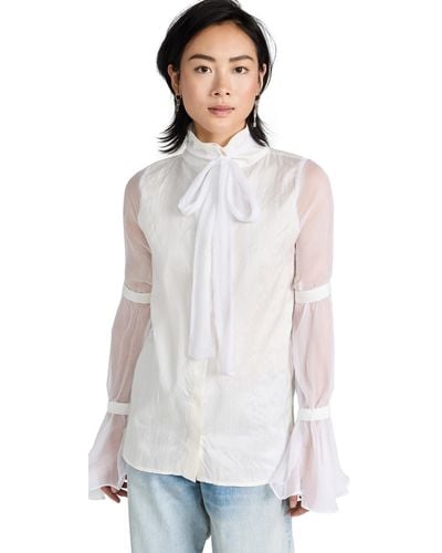 House of Aama eggshell Button Up Top - White