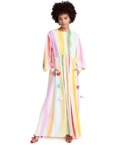 Mira Mikati Printed Dress With Crochet Flower Cord - White