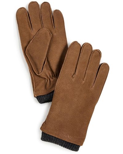 Polo Ralph Lauren Leather Gloves With Knit Cuff - Natural