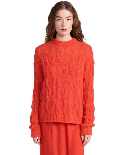 Tibi Oft Ohair Cabe Crew Neck Eay Puover X - Red