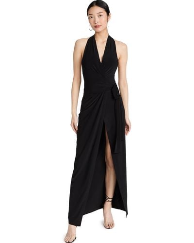 Norma Kamali Halter Wrap Straight Gown - Black