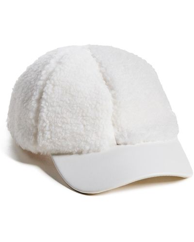 Jocelyn Faux Leather And Sherpa Baseball Hat - White