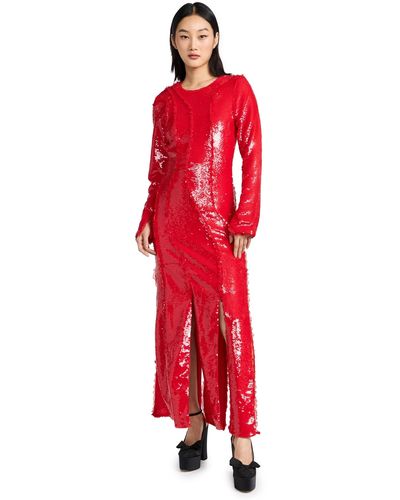 Ganni Sequins Cutline Maxi Dress - Red
