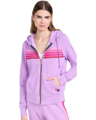 Aviator Nation 5 Stripe Zip Hoodie Neon Purpe/pink Purpe