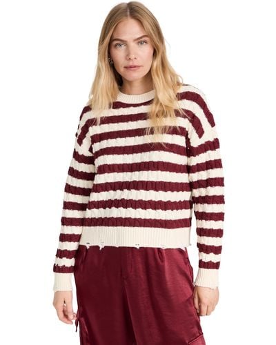 LNA Na Devi Distressed Cabe Knit Sweater - Red