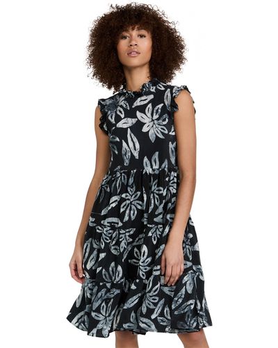 Studio 189 Leaf Silk Ruffle Short Sleeveless Dress - Black