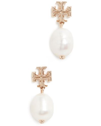 Tory Burch Crystal Pearl Drop Earrings - White