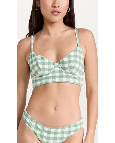 Madewell Novelty Check Athena Longline Bikini Top Picnic Check Gatehoue Green