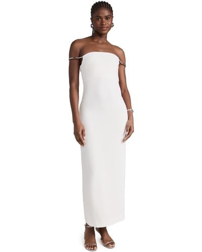 Brandon Maxwell Off The Shoulder Slip Dress With Silver Hardware - White