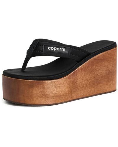 Coperni Wooden Branded Wedge Sandals - Black