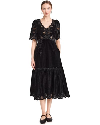 Sea Eliana Embroidery V Neck Dress - Black