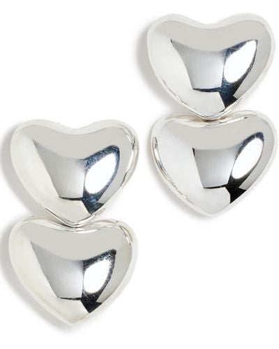 Annika Inez Dual Voluptuous Heart Earrings - White